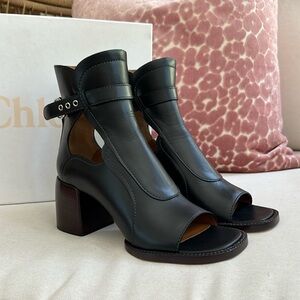 Chloe black wester peep toe boots shoes black 40 ankle Italy